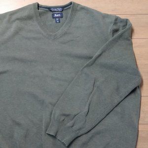 Bass men's olive v-neck tight knit pima cotton, long sleeve sweater. XXL 2X big